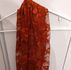 Sheer brown floral laced scarf